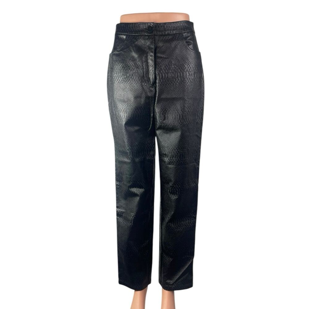 Nasty Gal Women's Faux Vegan Croc Leather High Waist Straight Trousers Pants 2